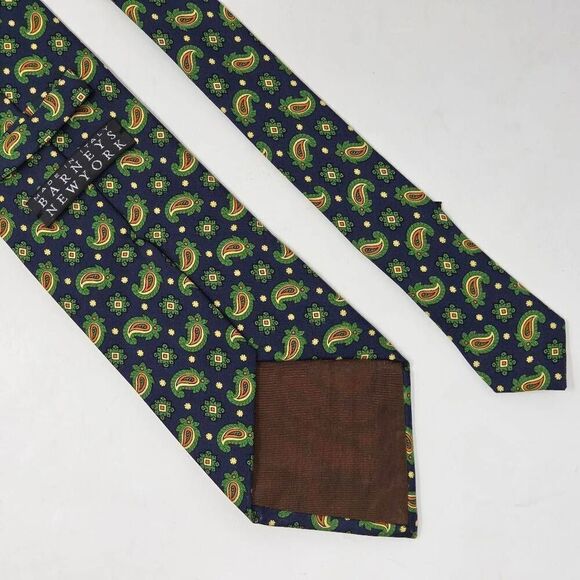BARNEYS NEW YORK SILK TIE GREEN BLUE ORANGE PAISLEY PATTERN 3.75" X 59" - Picture 2 of 3